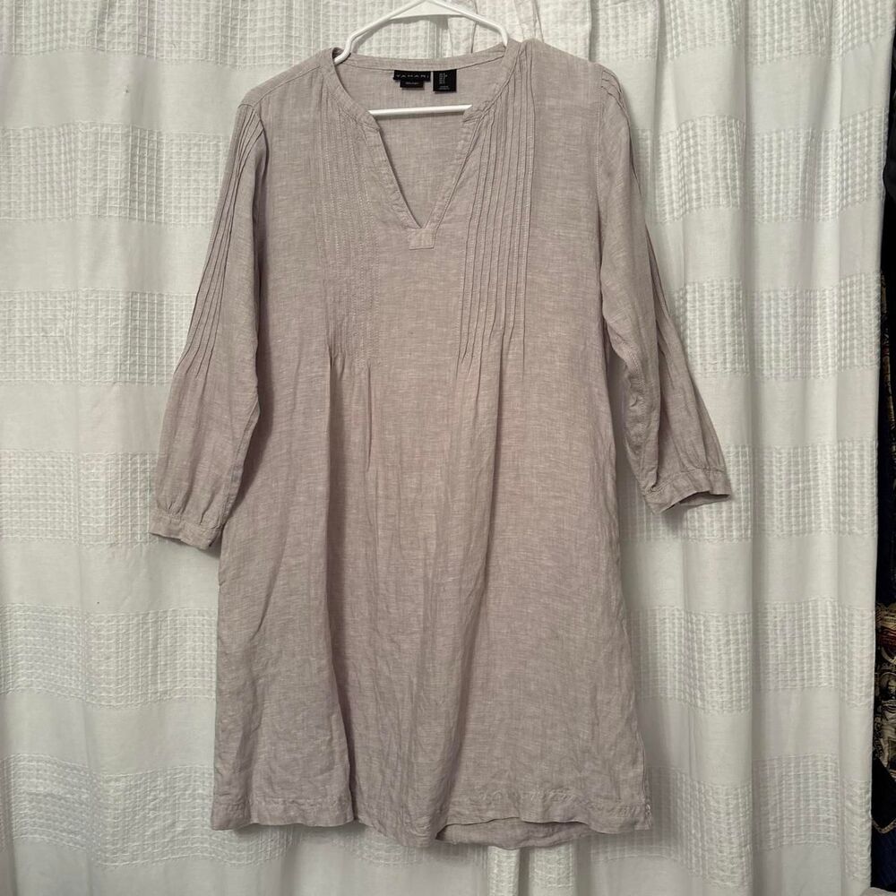 Tahari Sz S Tan linen tunic with pintuck detailing Women's Dress